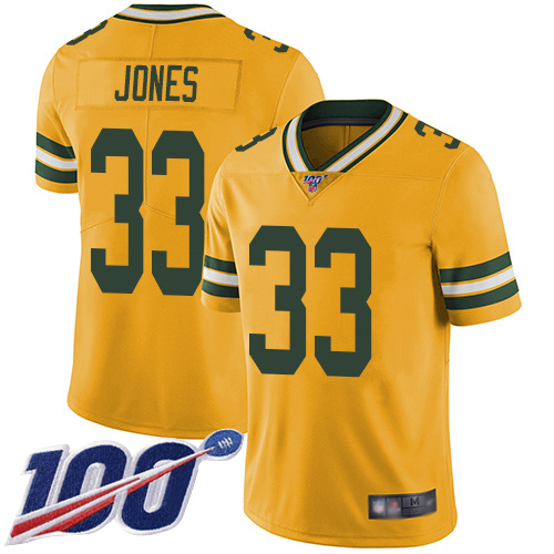 Green Bay Packers Limited Gold Men #33 Jones Aaron Jersey Nike NFL 100th Season Rush Vapor Untouchable->women nfl jersey->Women Jersey